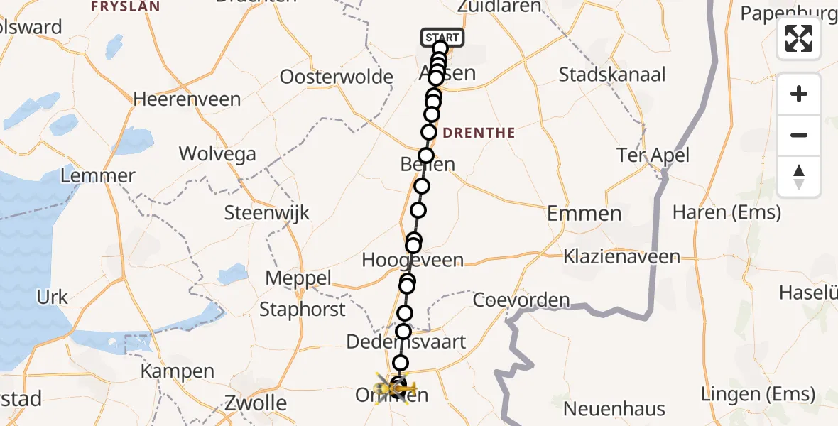 Vluchtroute Traumahelikopter Zeijen - Ommen, 01 september 2026, 14:53