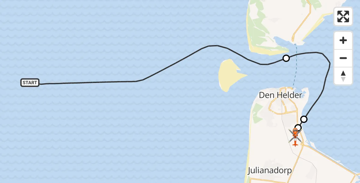 Vluchtroute Kustwachthelikopter Noordzee - Militair vliegveld De Kooy / Den Helder Airport, 01 september 2026, 15:05
