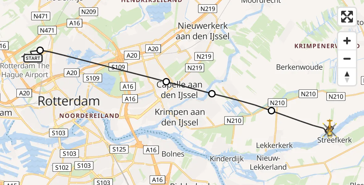 Vluchtroute Traumahelikopter Rotterdam The Hague Airport - Lekkerkerk, 01 september 2026, 15:42