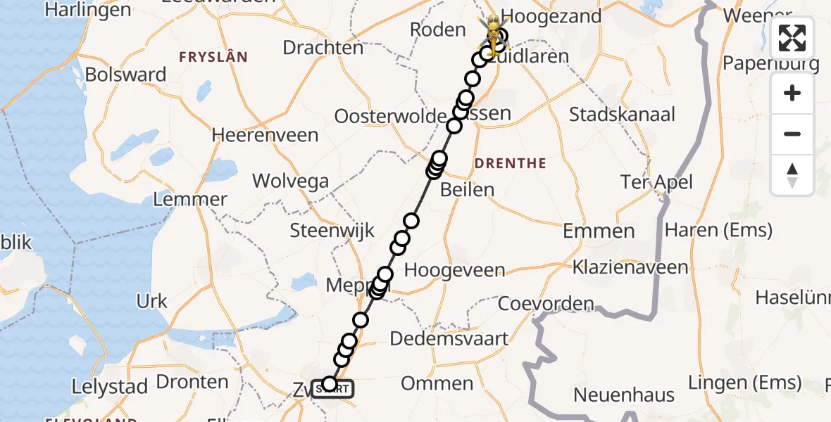 Vluchtroute Traumahelikopter Isala Hospital Zwolle Heliport - Groningen Airport Eelde, 01 september 2026, 16:45