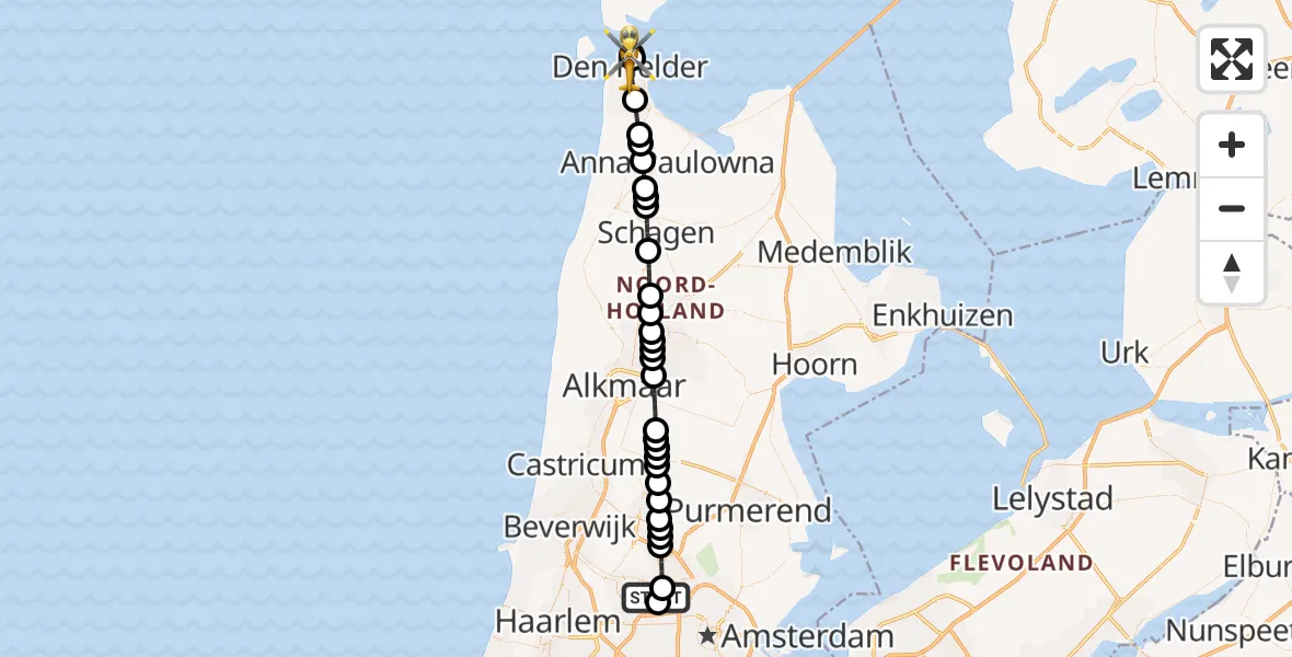 Vluchtroute Traumahelikopter Amsterdam Heliport - Den Helder, 01 september 2026, 18:29