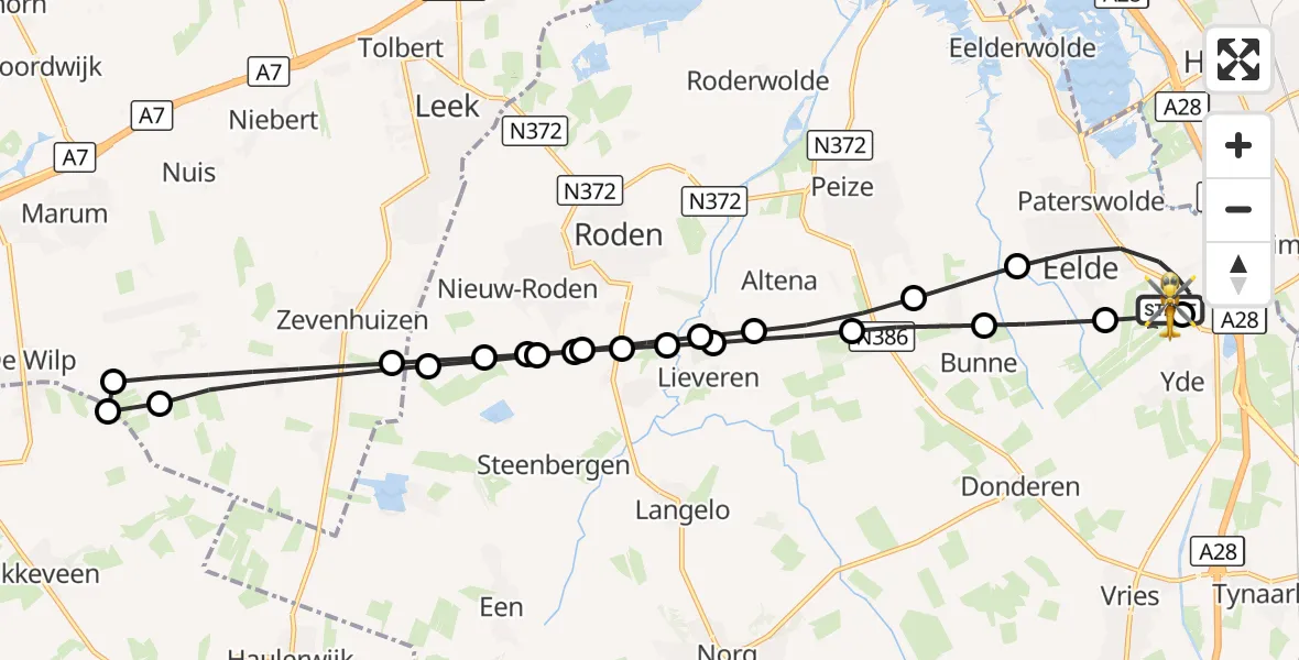 Vluchtroute Traumahelikopter Groningen Airport Eelde - Groningen Airport Eelde, 02 september 2026, 07:10