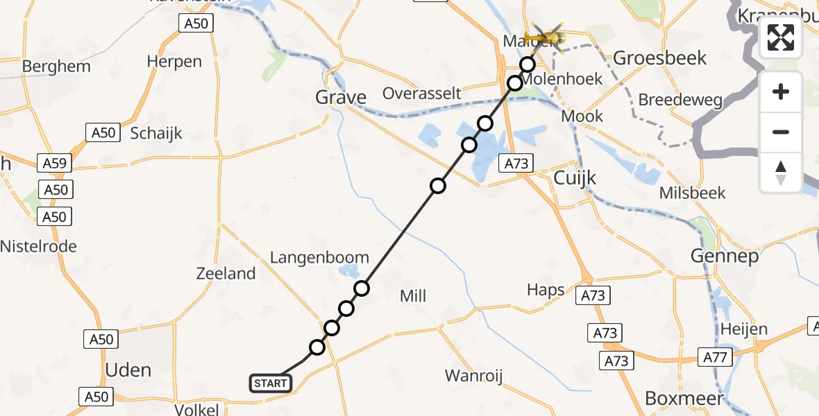 Vluchtroute Traumahelikopter Vliegbasis Volkel - Malden, 02 september 2026, 08:55