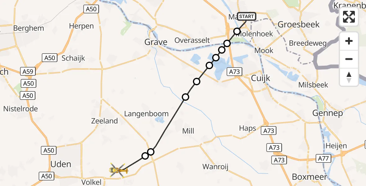 Vluchtroute Traumahelikopter Malden - Vliegbasis Volkel, 02 september 2026, 09:39