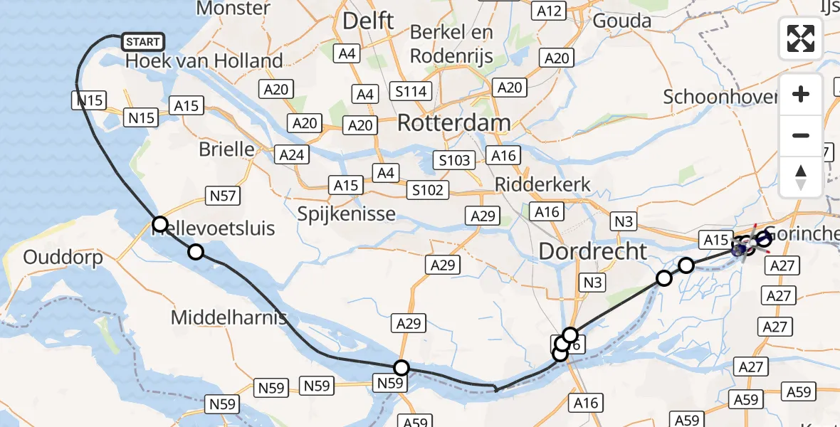 Vluchtroute Politiehelikopter Noordzee - Hardinxveld-Giessendam, 02 september 2026, 10:30