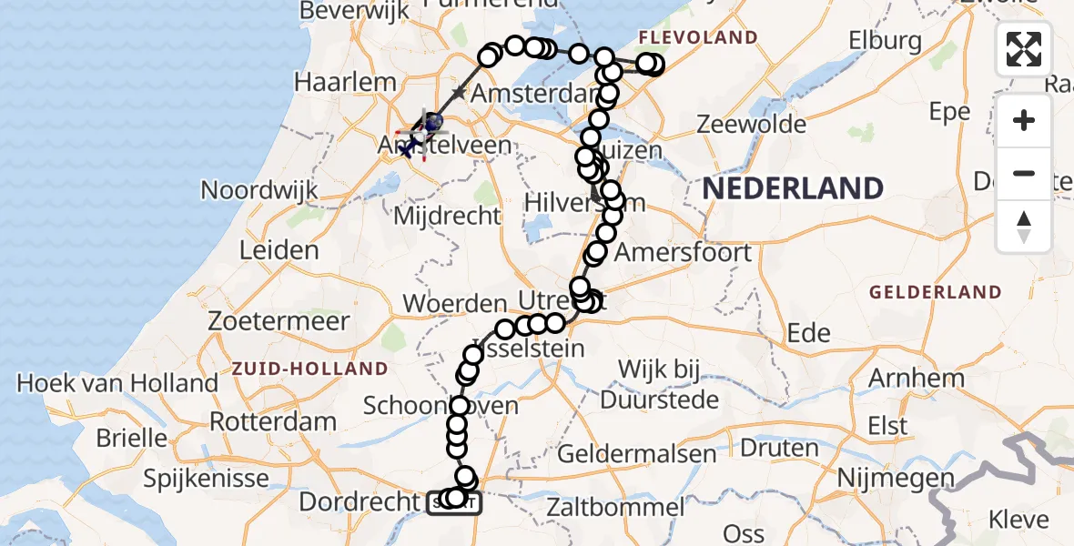 Vluchtroute Politiehelikopter Werkendam - Amsterdam Vliegveld Schiphol, 02 september 2026, 10:58