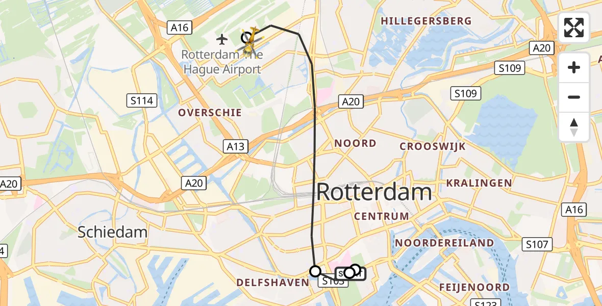 Vluchtroute Traumahelikopter Erasmus MC - Rotterdam The Hague Airport, 02 september 2026, 11:56