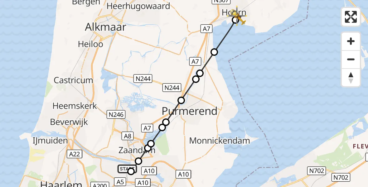Vluchtroute Traumahelikopter Amsterdam Heliport - Hoorn, 02 september 2026, 12:38