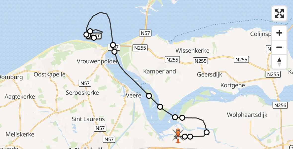 Vluchtroute Kustwachthelikopter Noordzee - Vliegveld Midden-Zeeland, 02 september 2026, 12:54