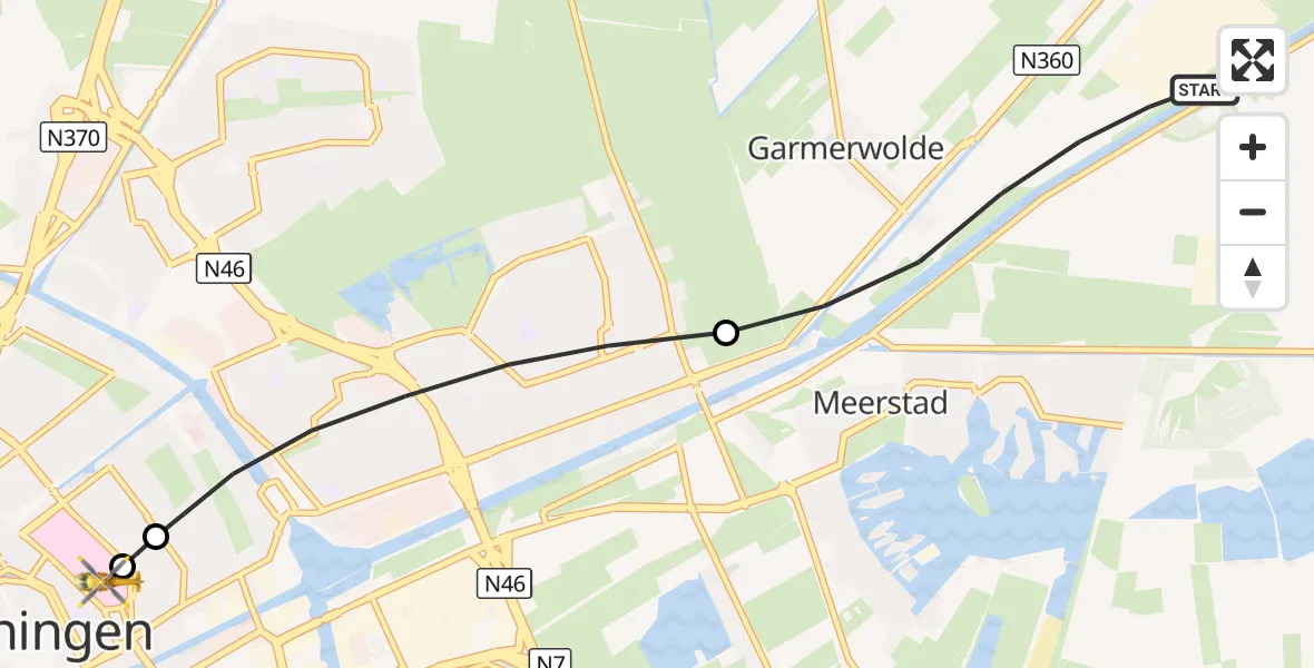 Vluchtroute Ambulancehelikopter Garmerwolde - Universitair Medisch Centrum Groningen, 02 september 2026, 12:56
