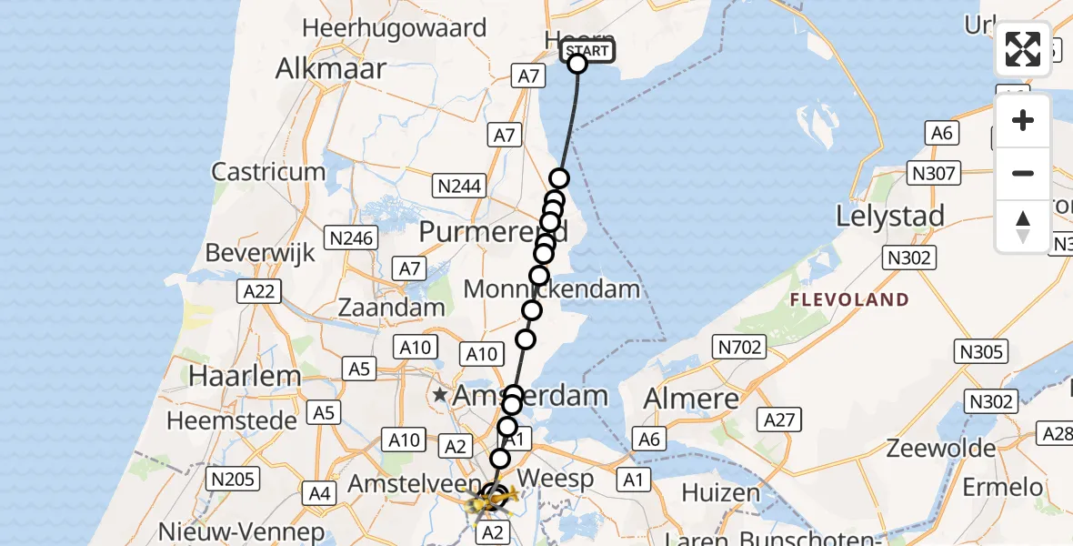 Vluchtroute Traumahelikopter Hoorn - Amsterdam UMC Helipad, 02 september 2026, 13:00