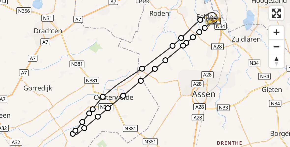 Vluchtroute Traumahelikopter Groningen Airport Eelde - Groningen Airport Eelde, 02 september 2026, 13:16