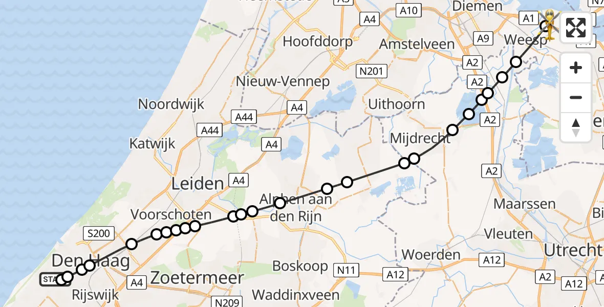 Vluchtroute Traumahelikopter 's-Gravenhage - Muiden, 02 september 2026, 13:22