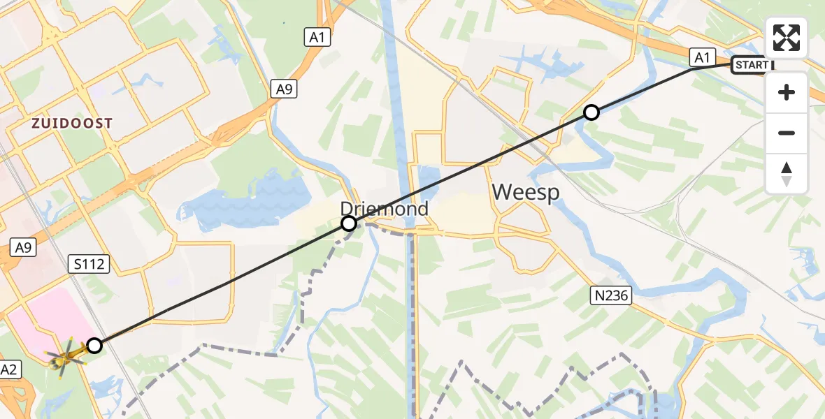Vluchtroute Traumahelikopter Muiden - Amsterdam UMC Helipad, 02 september 2026, 13:47