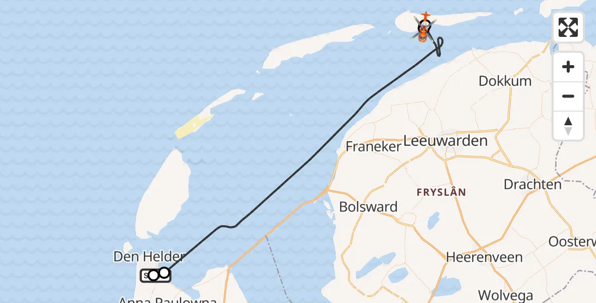 Vluchtroute Kustwachthelikopter Militair vliegveld De Kooy / Den Helder Airport - Ballum, 02 september 2026, 16:01