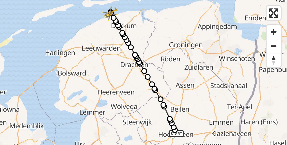 Vluchtroute Traumahelikopter Hoogeveen - Holwert, 02 september 2026, 17:51