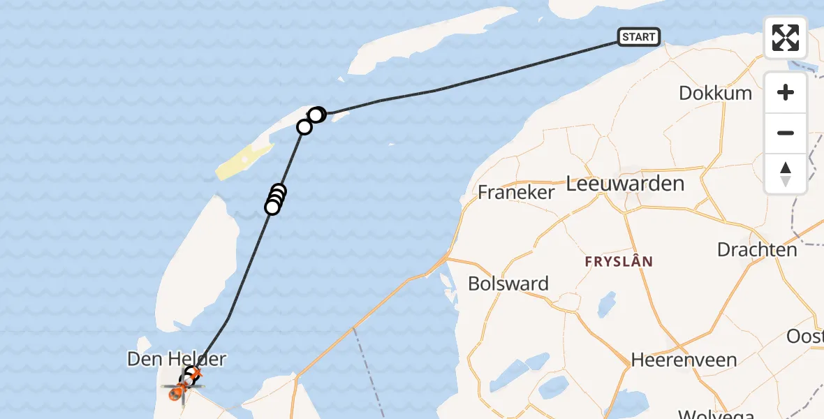Vluchtroute Kustwachthelikopter Waddenzee - Militair vliegveld De Kooy / Den Helder Airport, 02 september 2026, 18:13