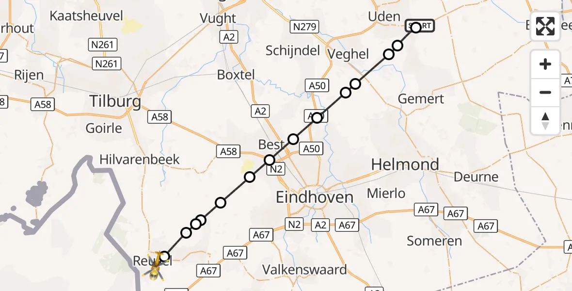 Vluchtroute Traumahelikopter Vliegbasis Volkel - Reusel, 02 september 2026, 18:38