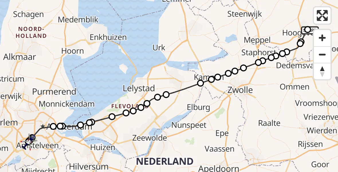 Vluchtroute Politiehelikopter Vliegveld Hoogeveen - Amsterdam Vliegveld Schiphol, 02 september 2026, 18:56