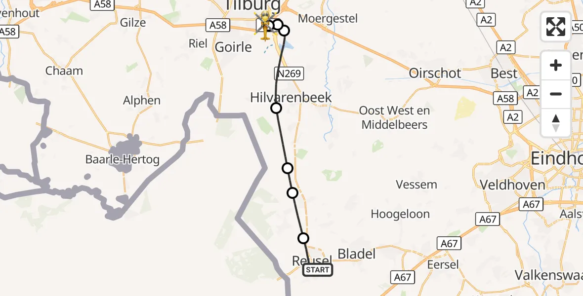 Vluchtroute Traumahelikopter Reusel - St. Elisabeth Hospital Heliport, 02 september 2026, 19:20
