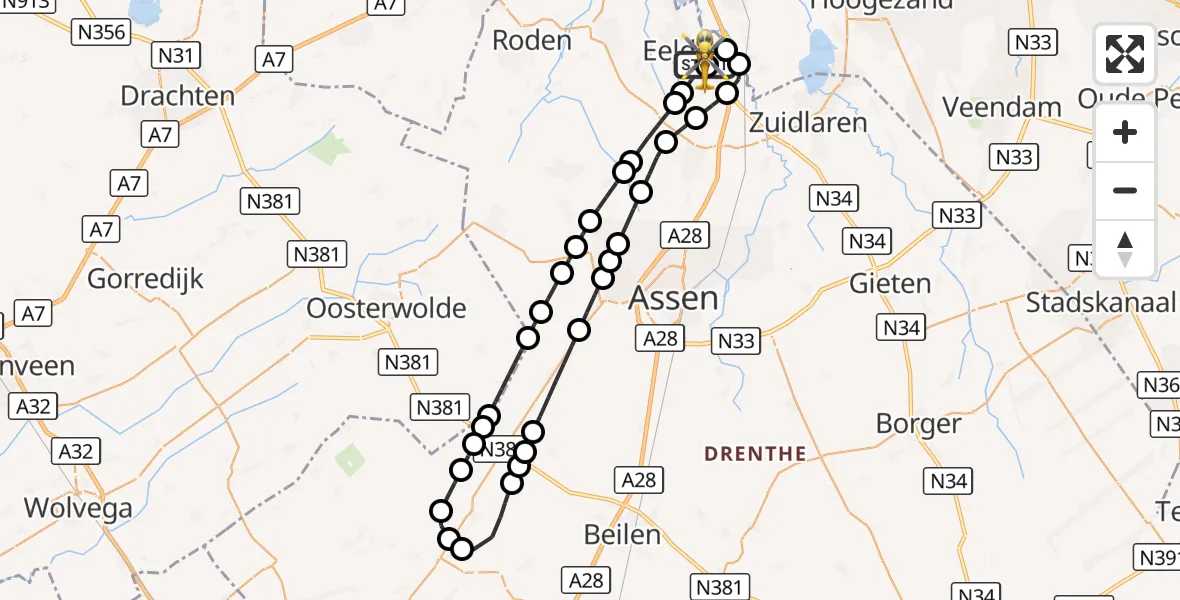 Vluchtroute Traumahelikopter Groningen Airport Eelde - Groningen Airport Eelde, 02 september 2026, 19:36