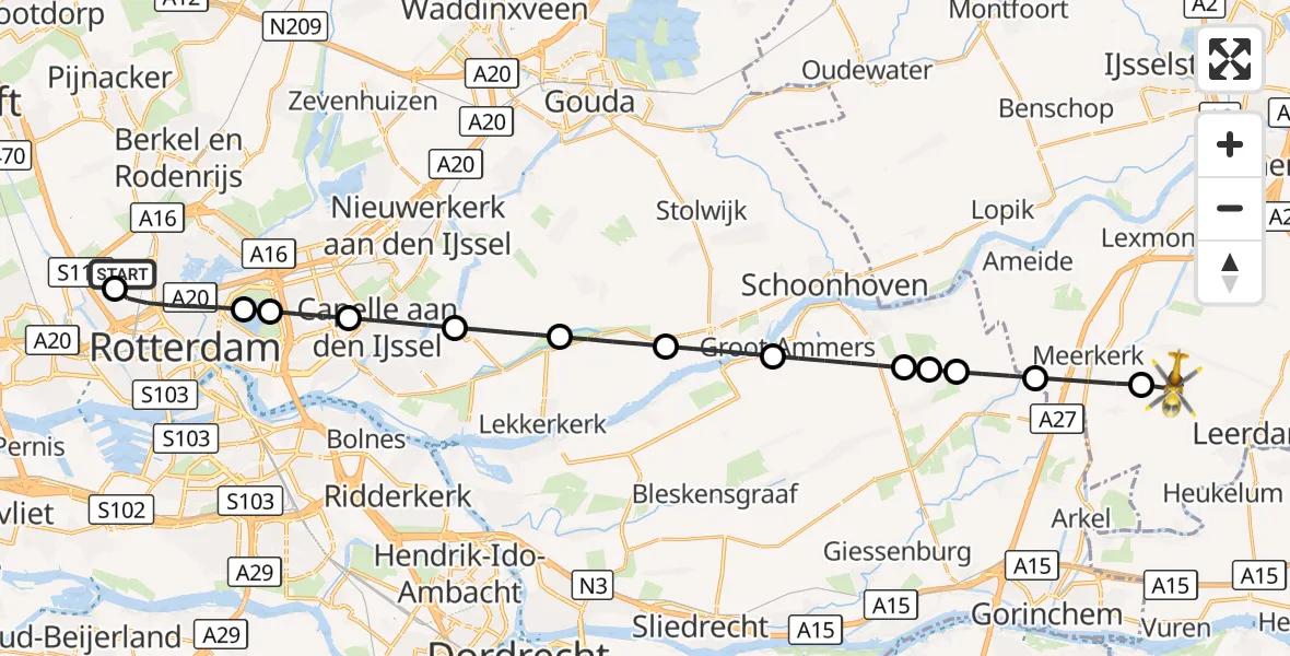 Vluchtroute Traumahelikopter Rotterdam The Hague Airport - Leerbroek, 02 september 2026, 19:55