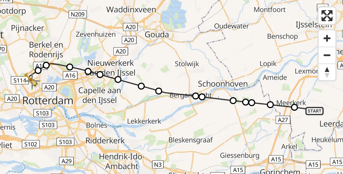 Vluchtroute Traumahelikopter Leerbroek - Rotterdam The Hague Airport, 02 september 2026, 20:43