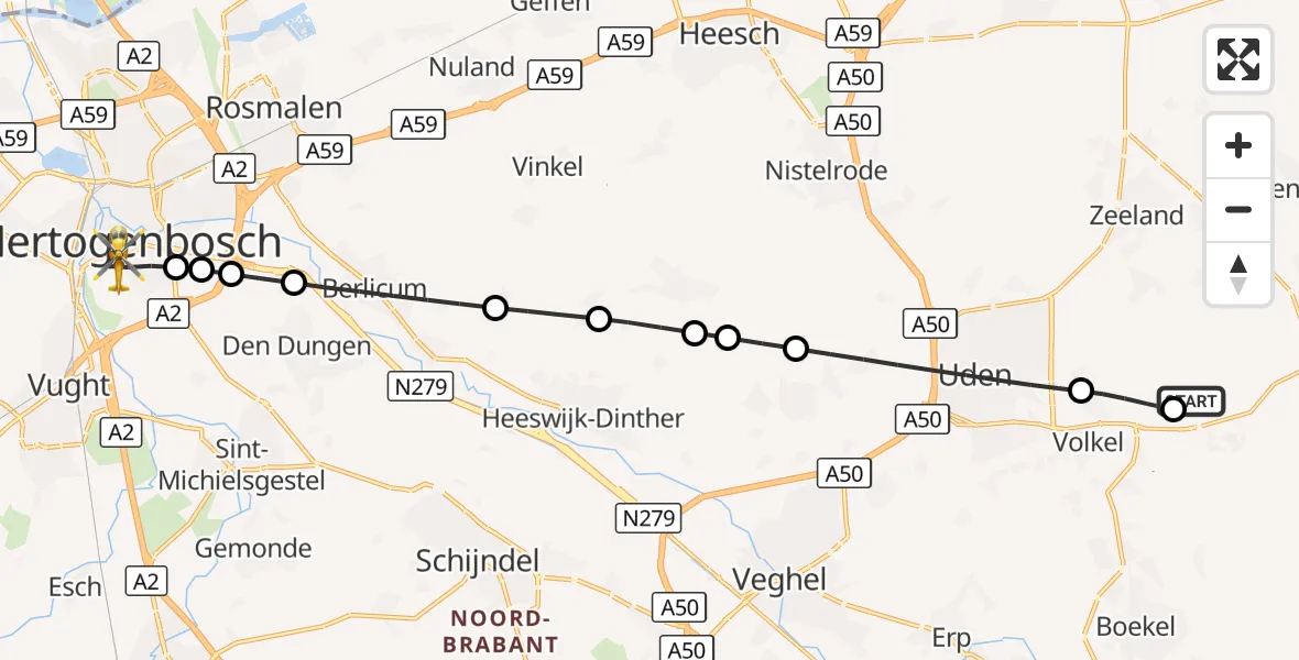 Vluchtroute Traumahelikopter Vliegbasis Volkel - 's-Hertogenbosch, 03 september 2026, 06:17