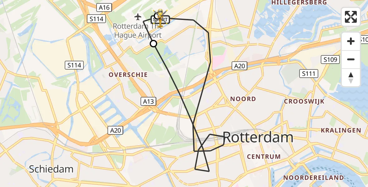 Vluchtroute Traumahelikopter Rotterdam The Hague Airport - Rotterdam The Hague Airport, 03 september 2026, 06:32