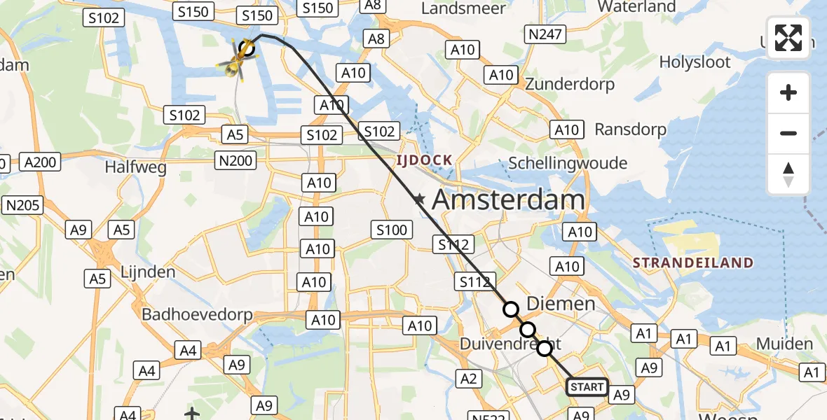 Vluchtroute Traumahelikopter Amsterdam - Amsterdam Heliport, 03 september 2026, 08:23