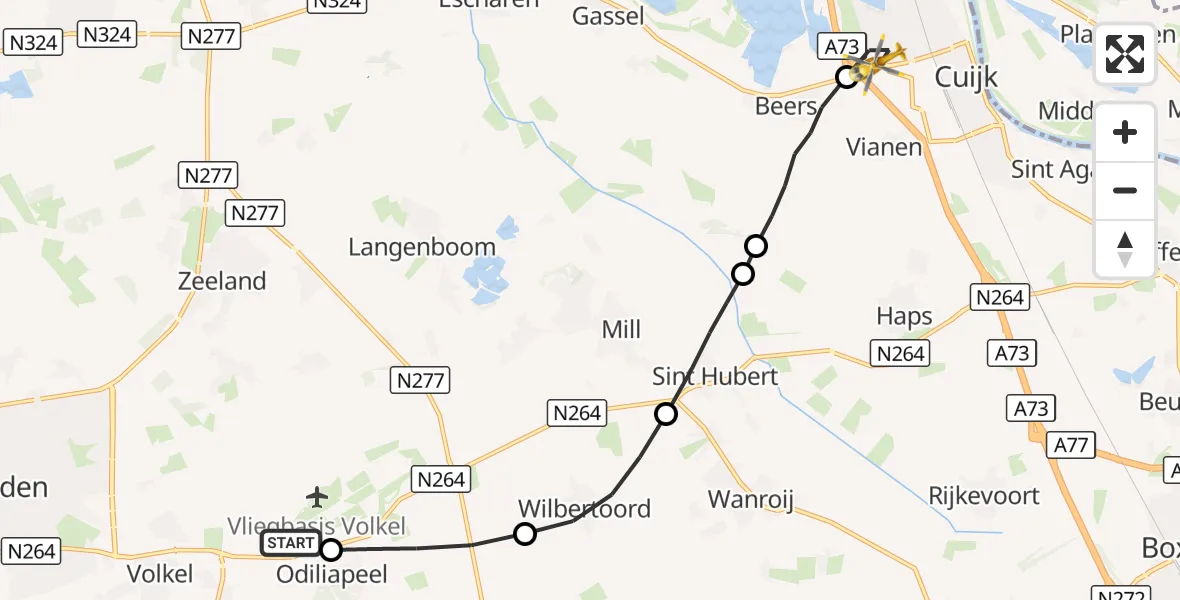 Vluchtroute Traumahelikopter Vliegbasis Volkel - Cuijk, 03 september 2026, 09:44