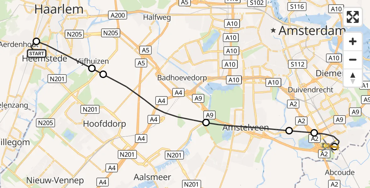 Vluchtroute Traumahelikopter Heemstede - Amsterdam UMC Helipad, 03 september 2026, 11:05