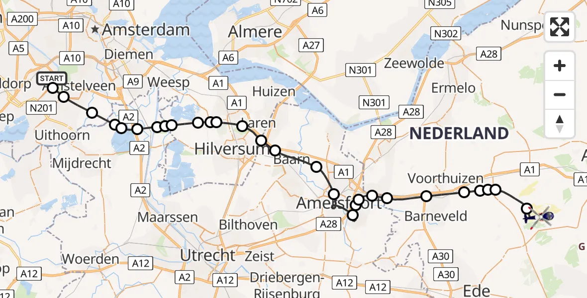 Vluchtroute Politiehelikopter Amsterdam Vliegveld Schiphol - Harskamp, 03 september 2026, 13:50