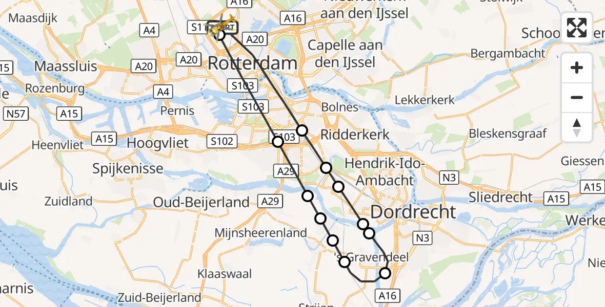 Vluchtroute Traumahelikopter Rotterdam The Hague Airport - Rotterdam The Hague Airport, 03 september 2026, 14:56