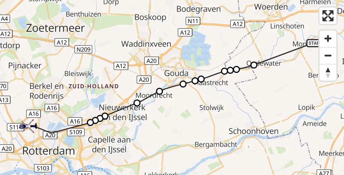 Vluchtroute Politiehelikopter Montfoort - Rotterdam The Hague Airport, 03 september 2026, 15:07
