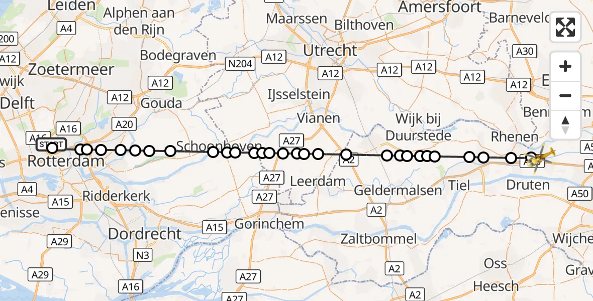 Vluchtroute Traumahelikopter Rotterdam The Hague Airport - Opheusden, 03 september 2026, 15:39