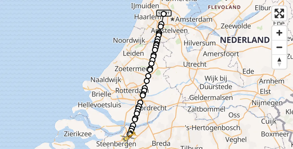 Vluchtroute Traumahelikopter Amsterdam Heliport - Fijnaart, 03 september 2026, 16:31