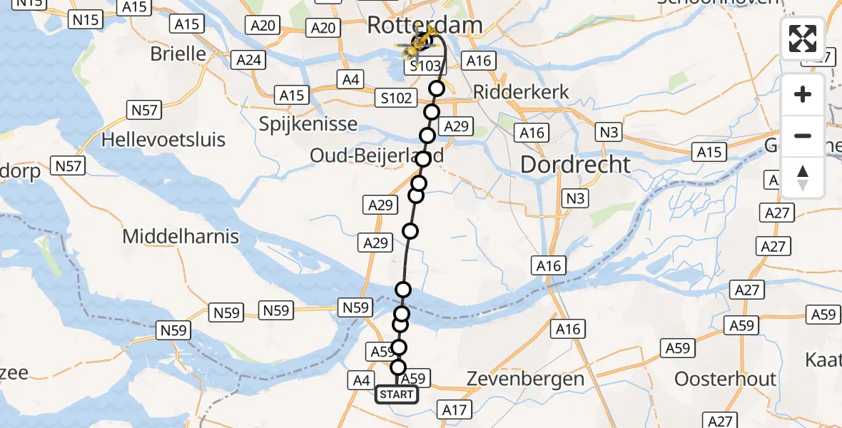 Vluchtroute Traumahelikopter Fijnaart - Erasmus MC, 03 september 2026, 17:22
