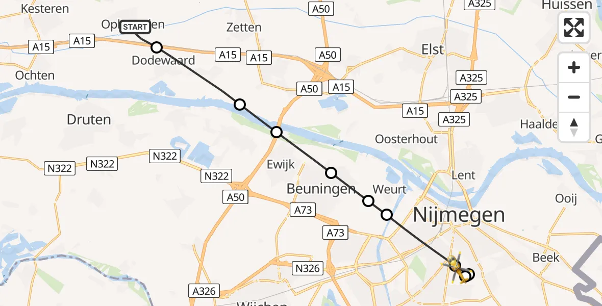 Vluchtroute Traumahelikopter Opheusden - Radboud University Medical Center Heliport, 03 september 2026, 17:22
