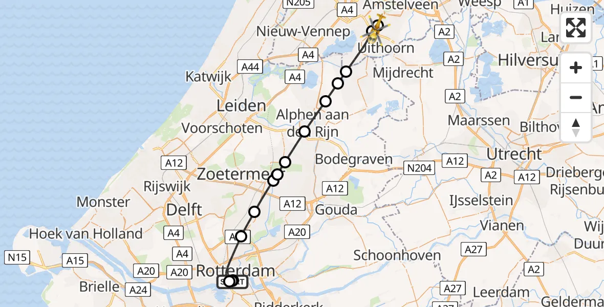 Vluchtroute Traumahelikopter Erasmus MC - Amstelveen, 03 september 2026, 18:01