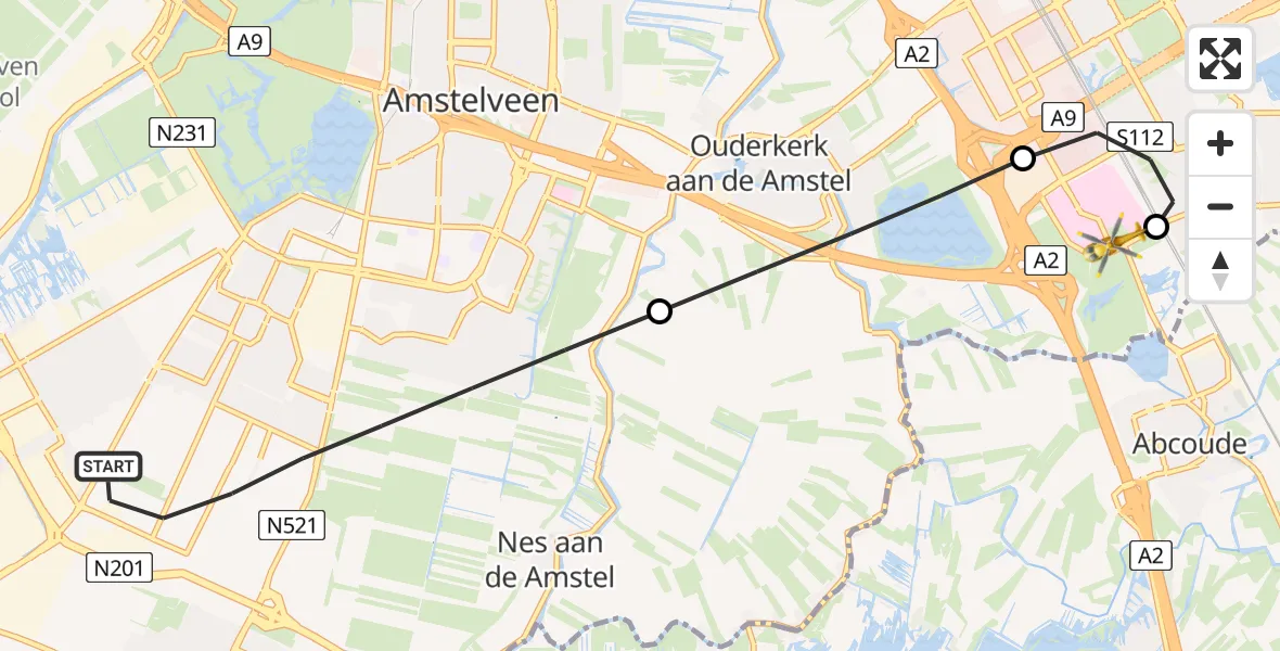 Vluchtroute Traumahelikopter Amstelveen - Amsterdam UMC Helipad, 03 september 2026, 18:22