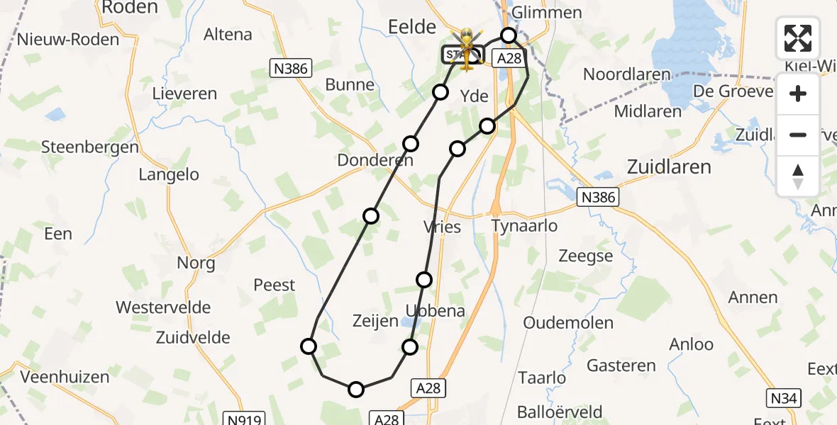 Vluchtroute Traumahelikopter Groningen Airport Eelde - Groningen Airport Eelde, 03 september 2026, 18:43