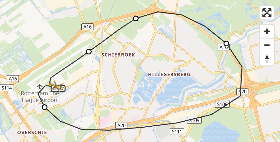 Vluchtroute Traumahelikopter Rotterdam The Hague Airport - Rotterdam The Hague Airport, 03 september 2026, 21:06