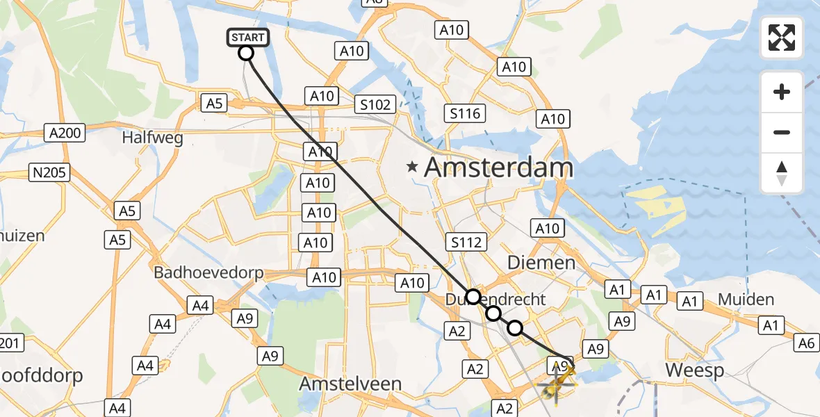 Vluchtroute Traumahelikopter Amsterdam Heliport - Amsterdam, 04 september 2026, 06:02