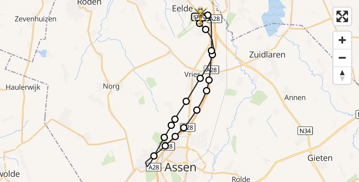 Vluchtroute Traumahelikopter Groningen Airport Eelde - Groningen Airport Eelde, 04 september 2026, 07:10