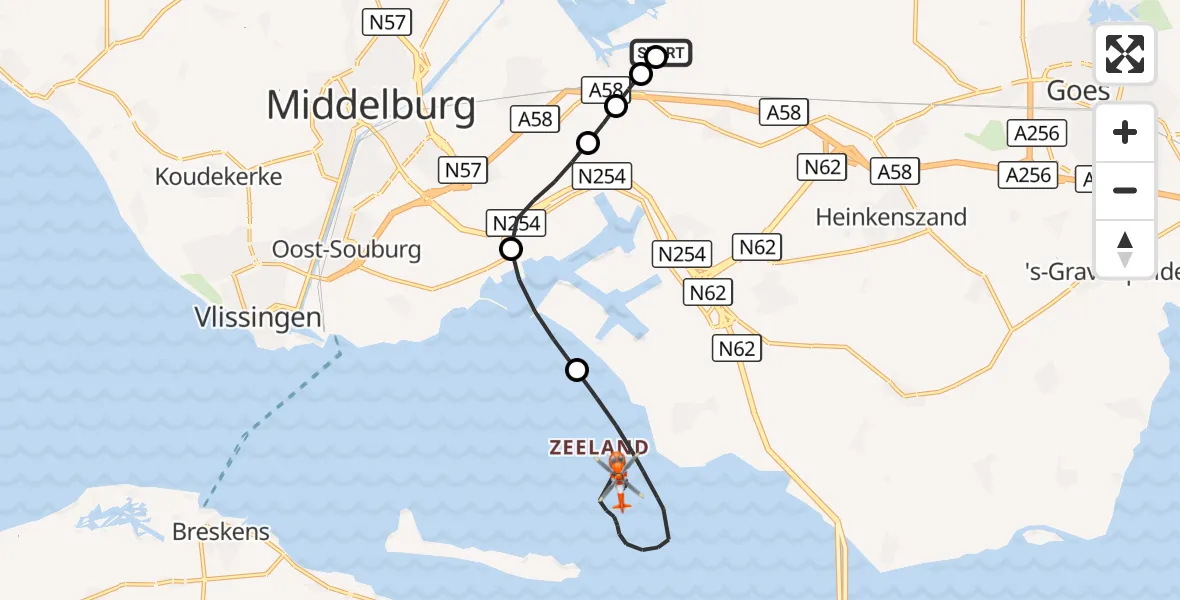 Vluchtroute Kustwachthelikopter Vliegveld Midden-Zeeland - Westerschelde, 04 september 2026, 07:26