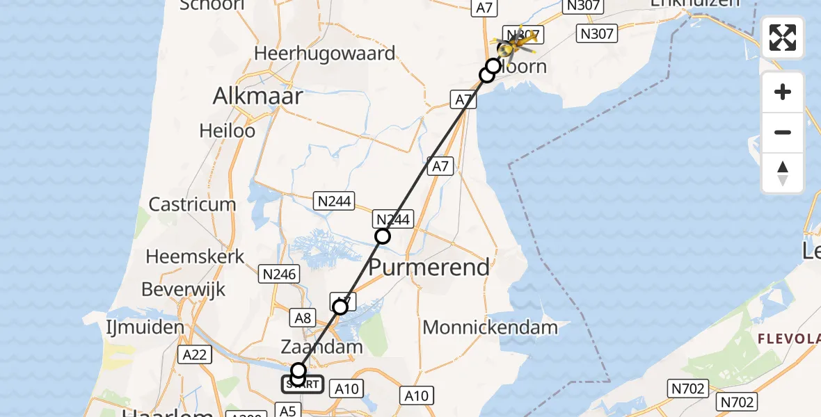 Vluchtroute Traumahelikopter Amsterdam Heliport - Zwaag, 04 september 2026, 07:51