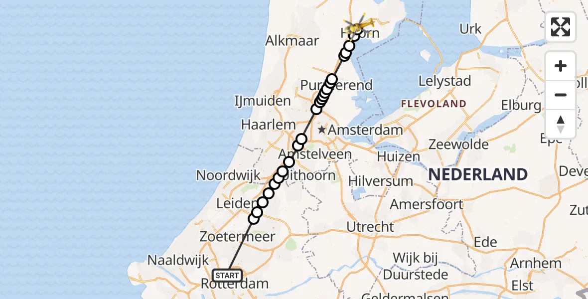 Vluchtroute Traumahelikopter Rotterdam The Hague Airport - Zwaag, 04 september 2026, 08:02