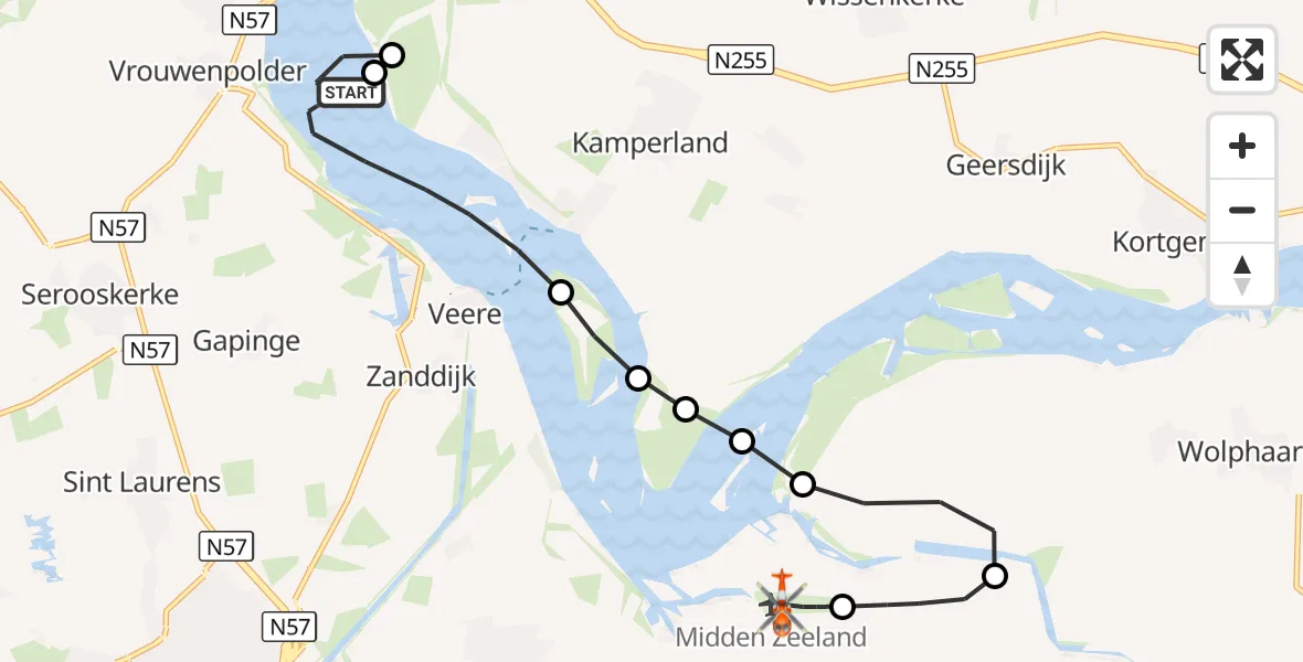 Vluchtroute Kustwachthelikopter Veerse Meer - Vliegveld Midden-Zeeland, 04 september 2026, 08:33