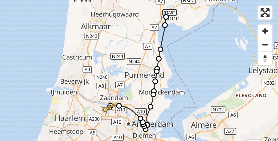 Vluchtroute Traumahelikopter Zwaag - Amsterdam Heliport, 04 september 2026, 09:05